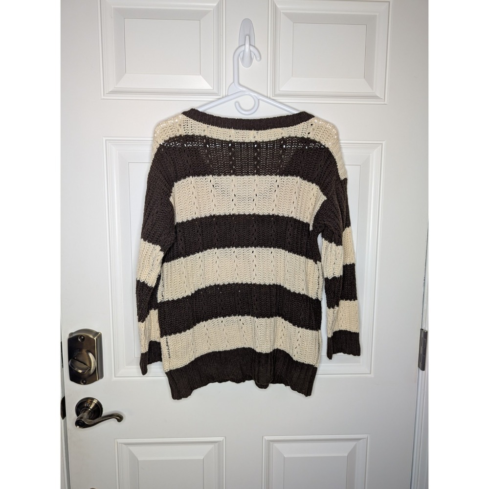 Lei Jordan Open Knit Brown & Cream Striped Sweater Juniors XXL Women's Large - Picture 3 of 6